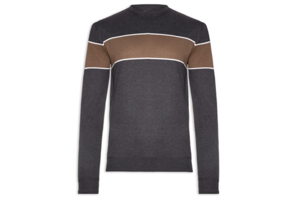 Suéter Masculino Com Detalhe Em Listra Gola Redonda - Preto