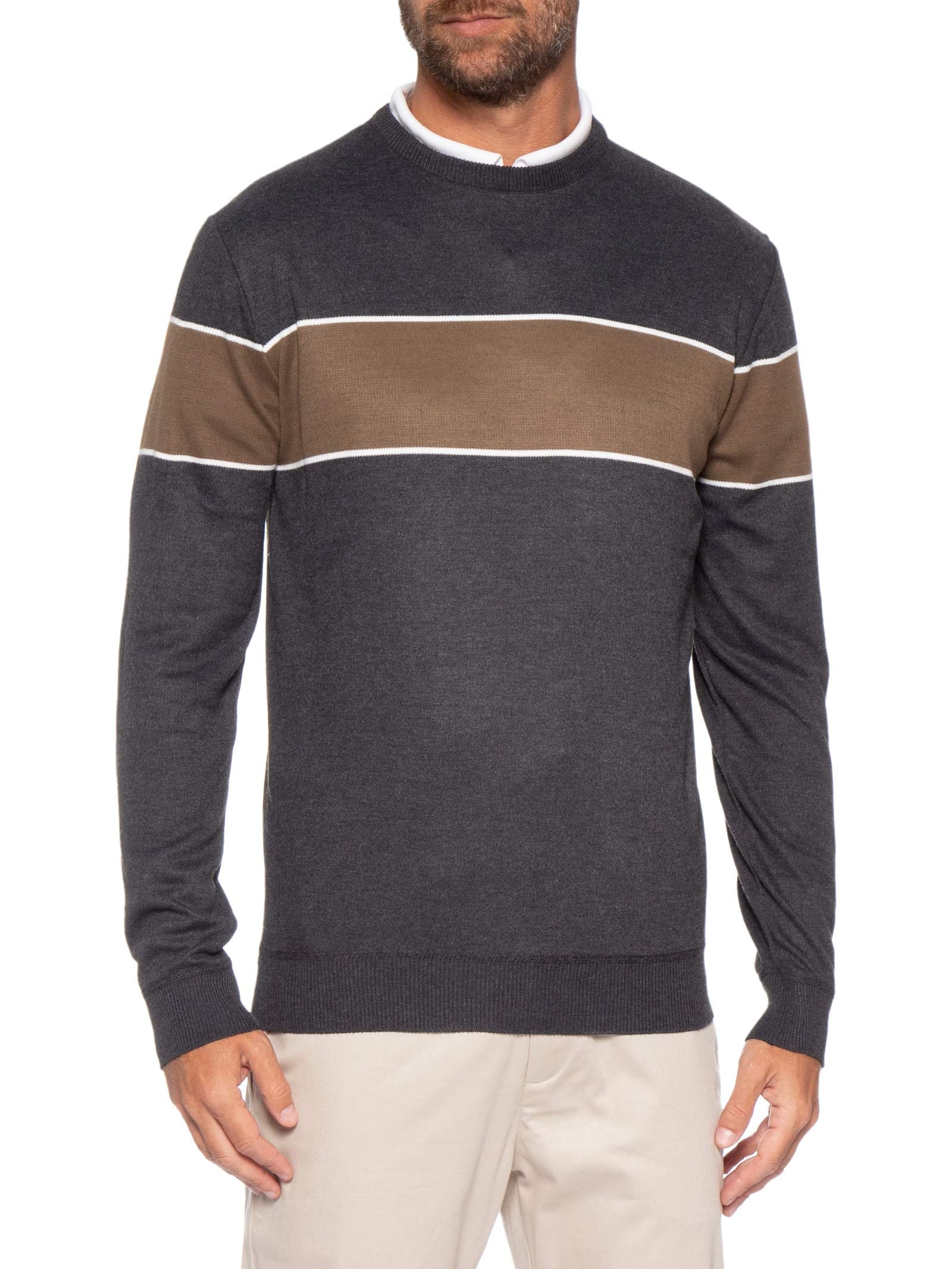 Suéter Masculino Com Detalhe Em Listra Gola Redonda Preto '2 Essential