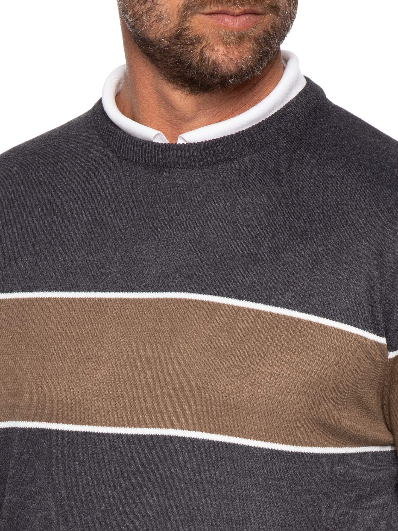 Suéter Masculino Com Detalhe Em Listra Gola Redonda Preto '2 Essential