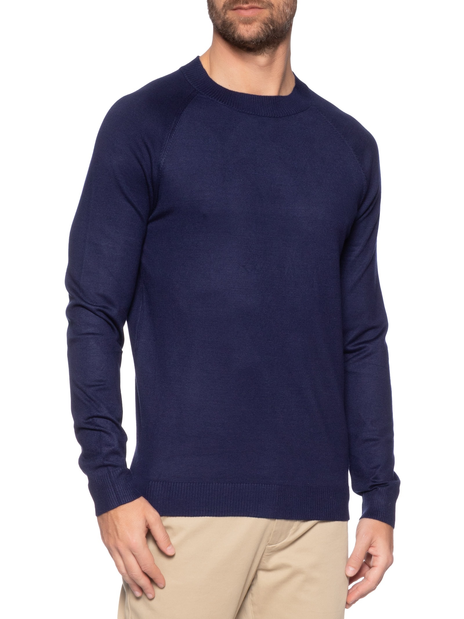 Suéter Masculino Com Recortes Gola Redonda Azul '2 Essential