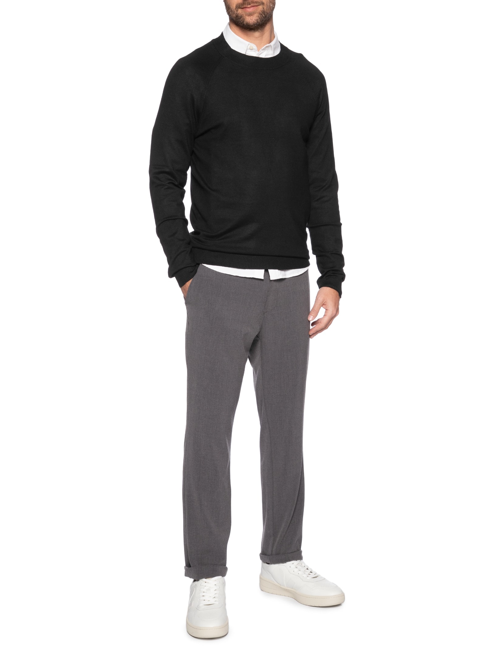 Suéter Masculino Com Recortes Gola Redonda Preto '2 Essential