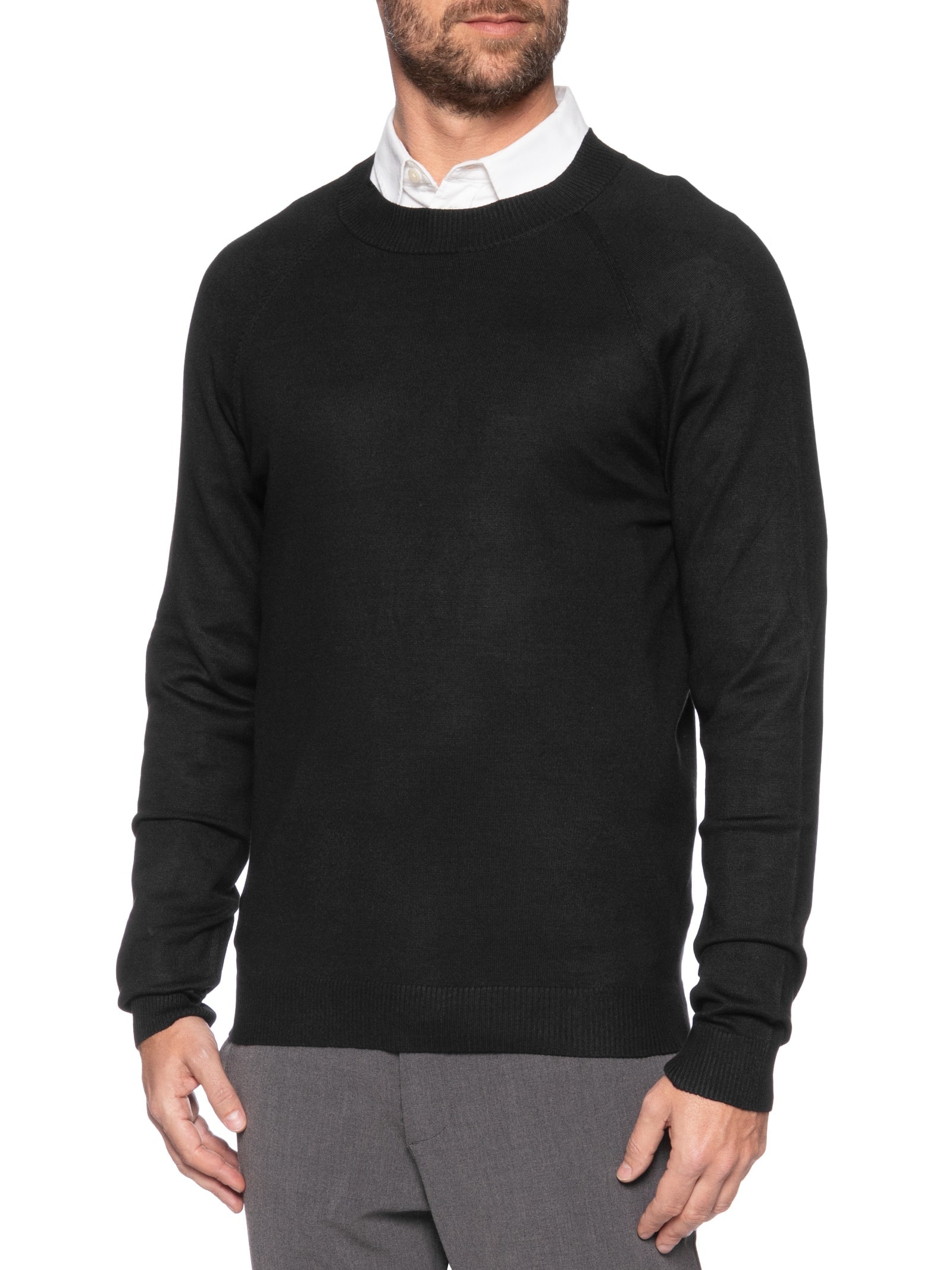 Suéter Masculino Com Recortes Gola Redonda Preto '2 Essential