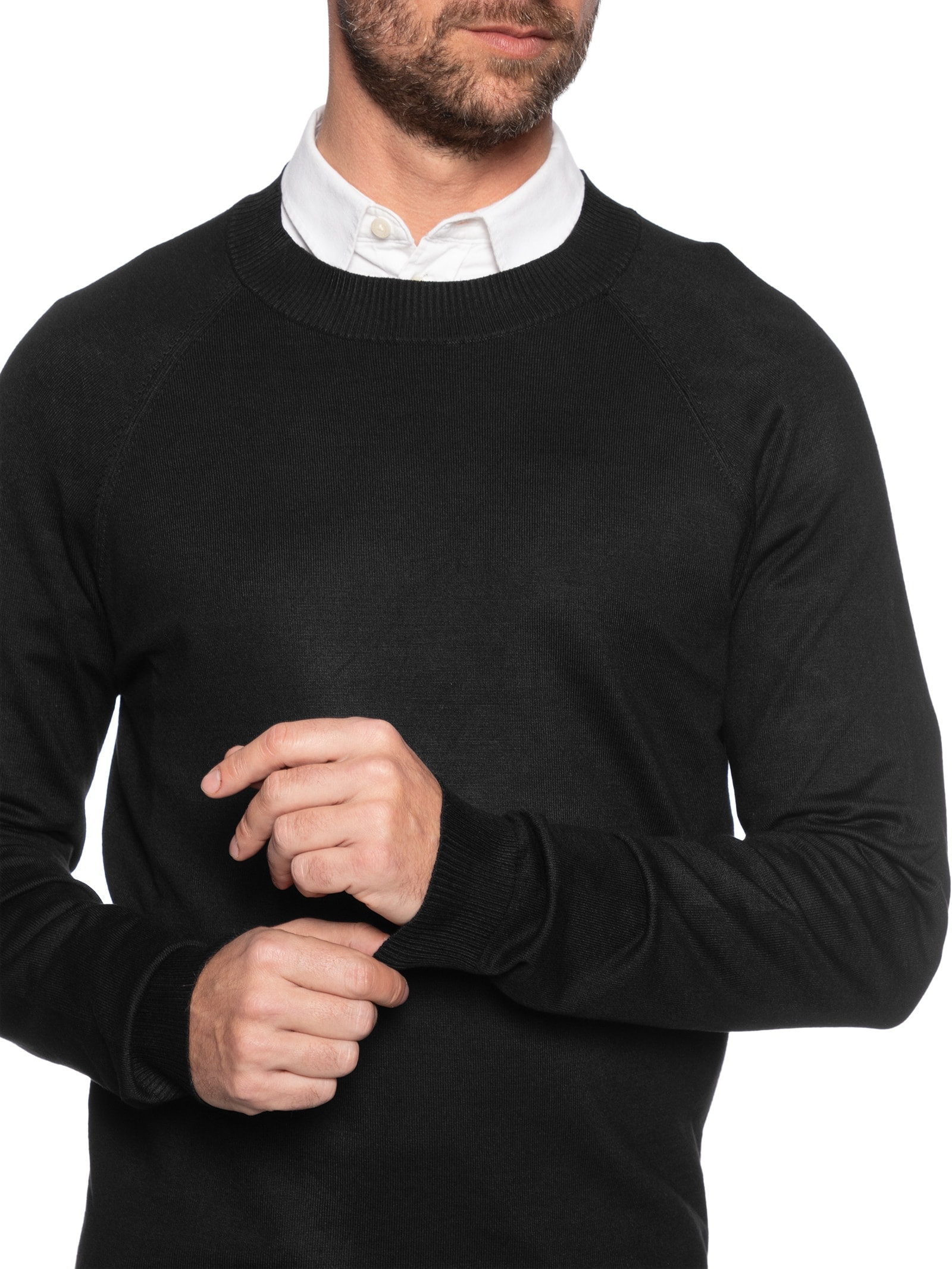 Suéter Masculino Com Recortes Gola Redonda Preto '2 Essential