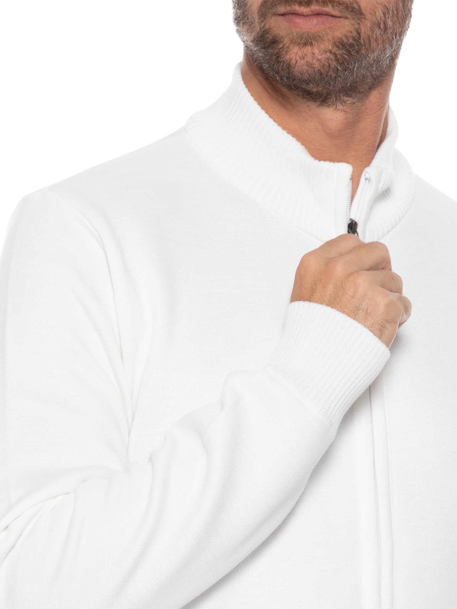Suéter Masculino Com Ziper Branco Basiq Men