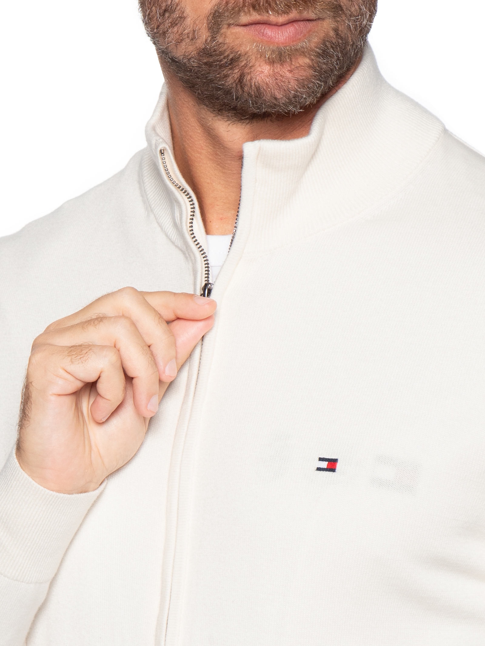 Suéter Masculino Com Zíper Essential Regular Fit – Branco Tommy Hilfiger
