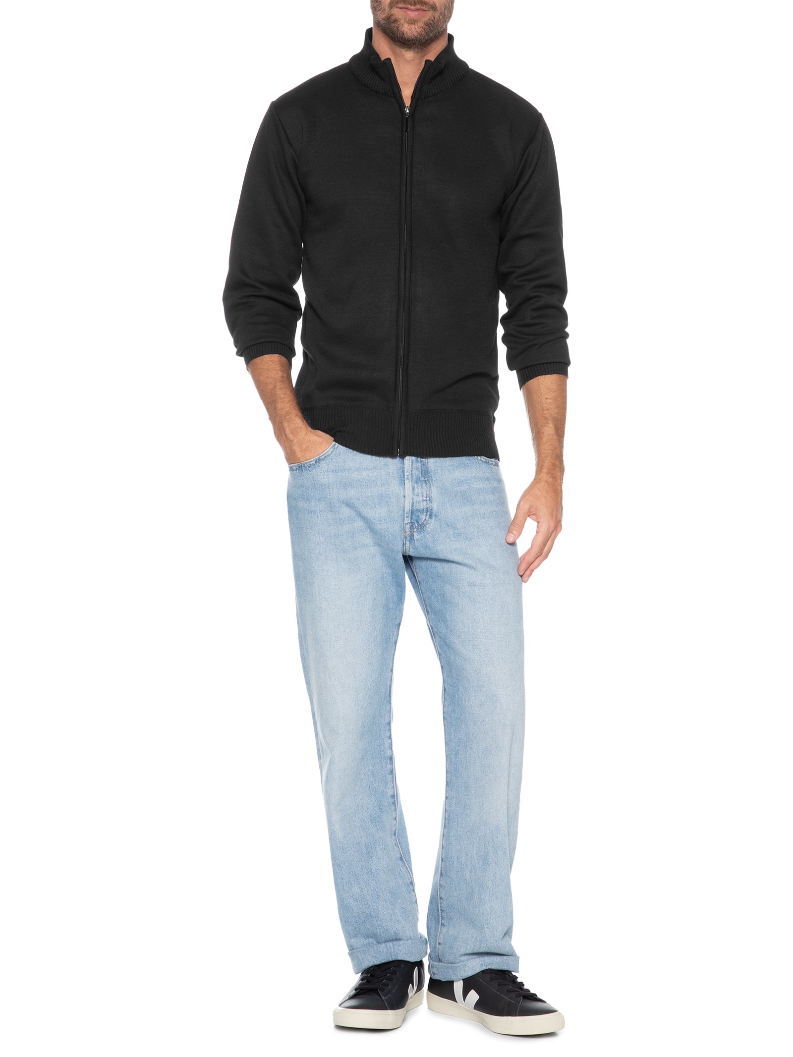 Suéter Masculino Com Ziper Preto Basiq Men