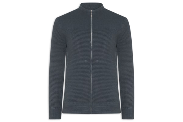 Suéter Masculino Com Zíper Texturizado – Azul