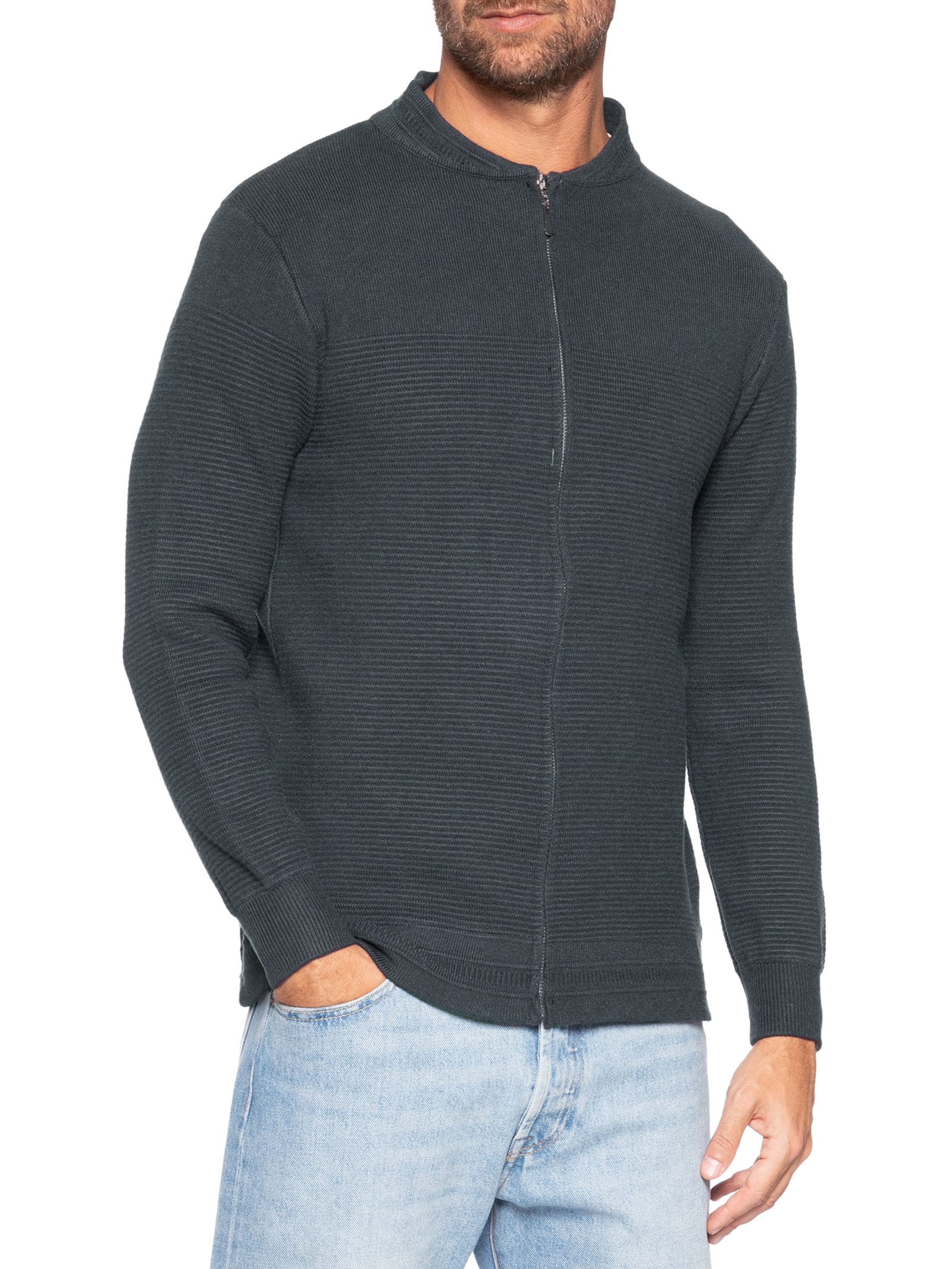 Suéter Masculino Com Zíper Texturizado – Azul '2 Essential