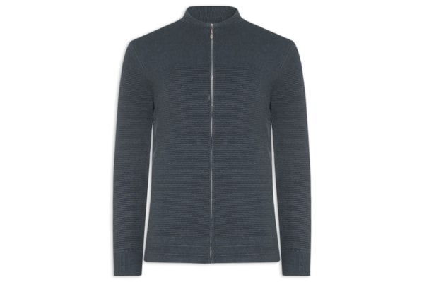 Suéter Masculino Com Zíper Texturizado – Azul