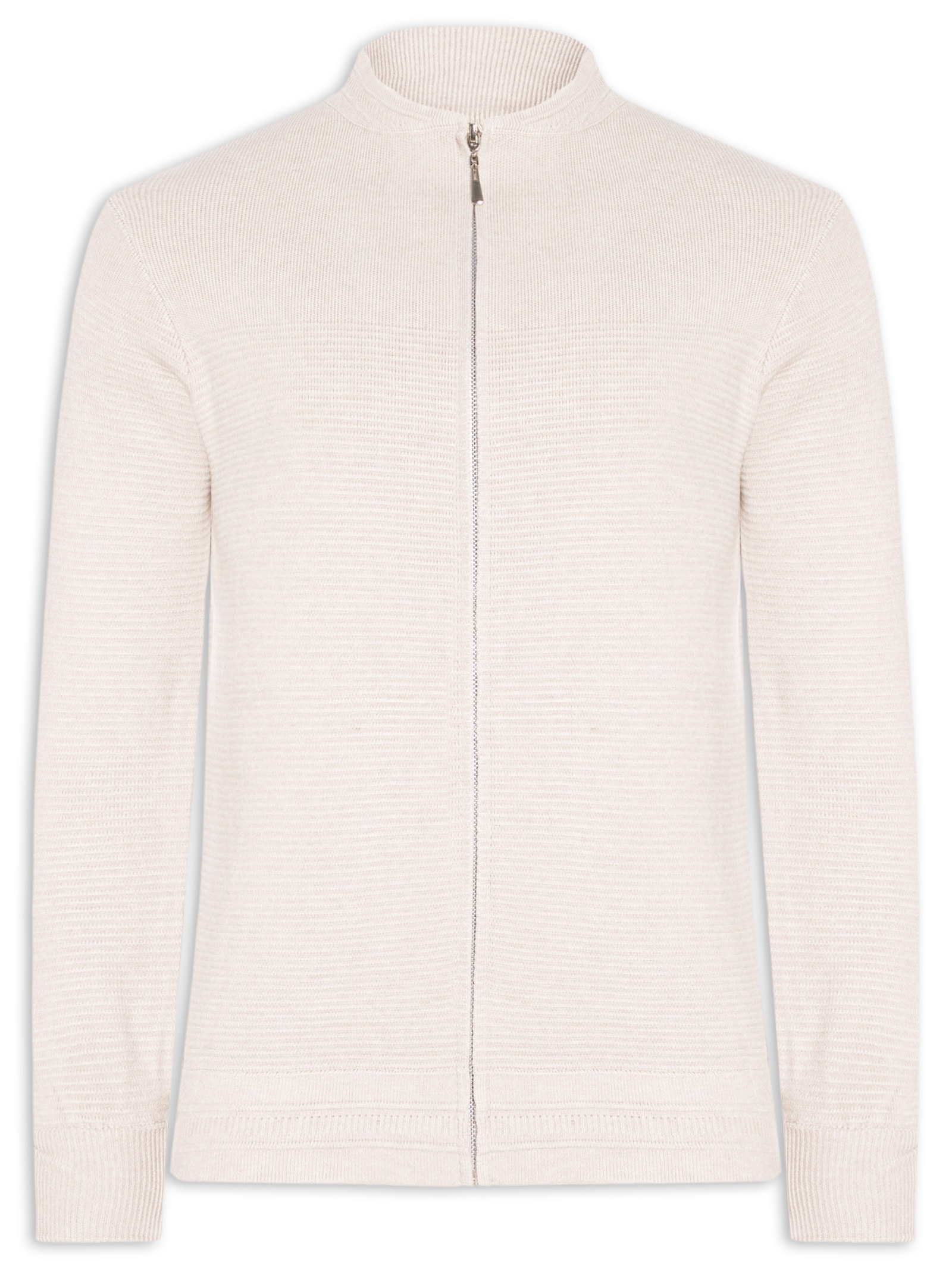 Suéter Masculino Com Zíper Texturizado – Bege '2 Essential