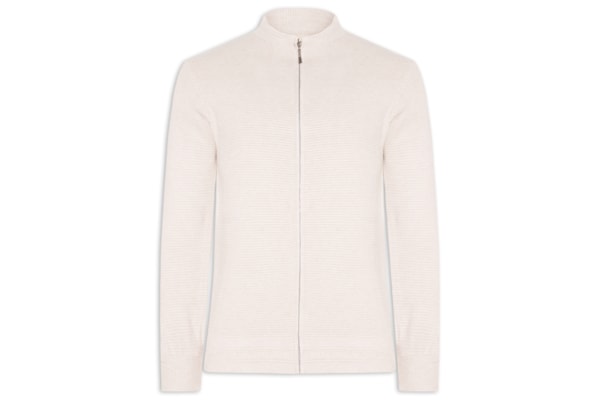 Suéter Masculino Com Zíper Texturizado – Bege