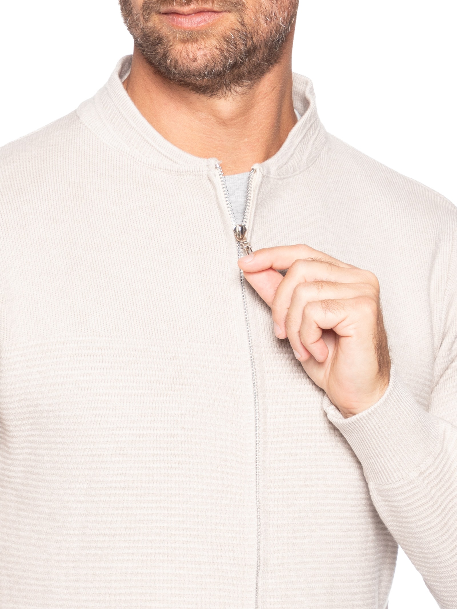 Suéter Masculino Com Zíper Texturizado – Bege '2 Essential