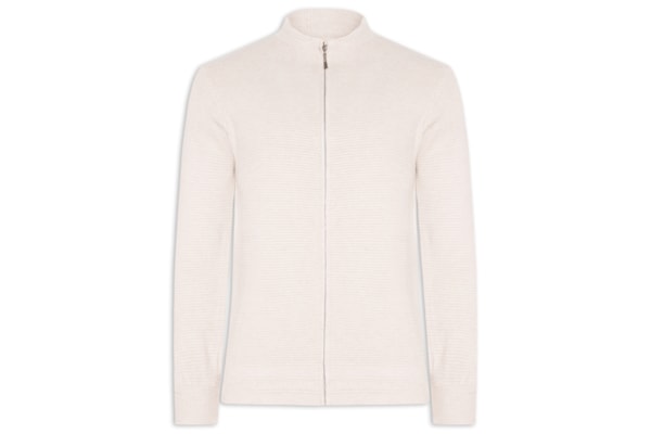 Suéter Masculino Com Zíper Texturizado – Bege