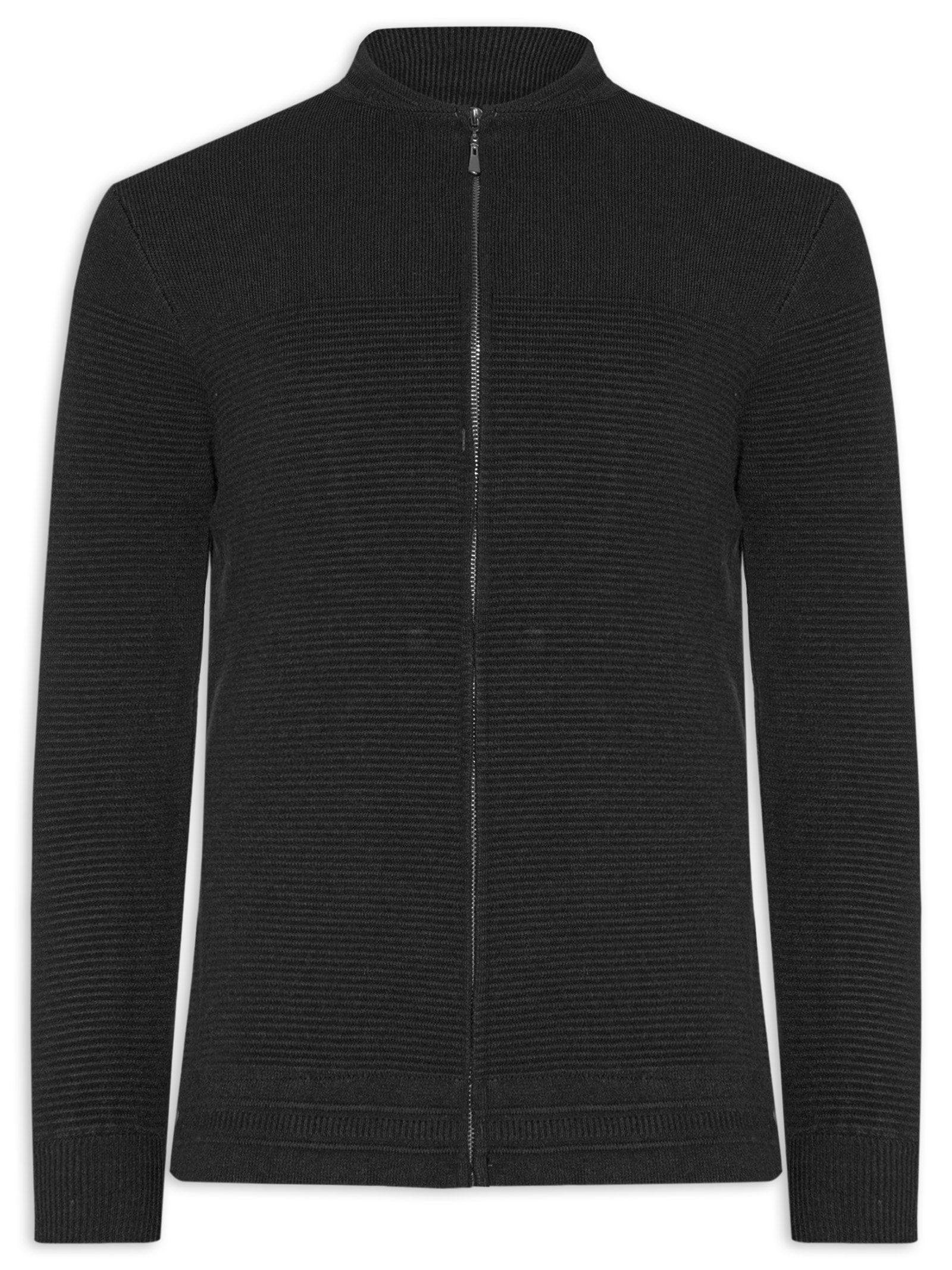 Suéter Masculino Com Zíper Texturizado – Preto '2 Essential