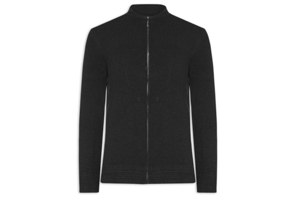 Suéter Masculino Com Zíper Texturizado – Preto