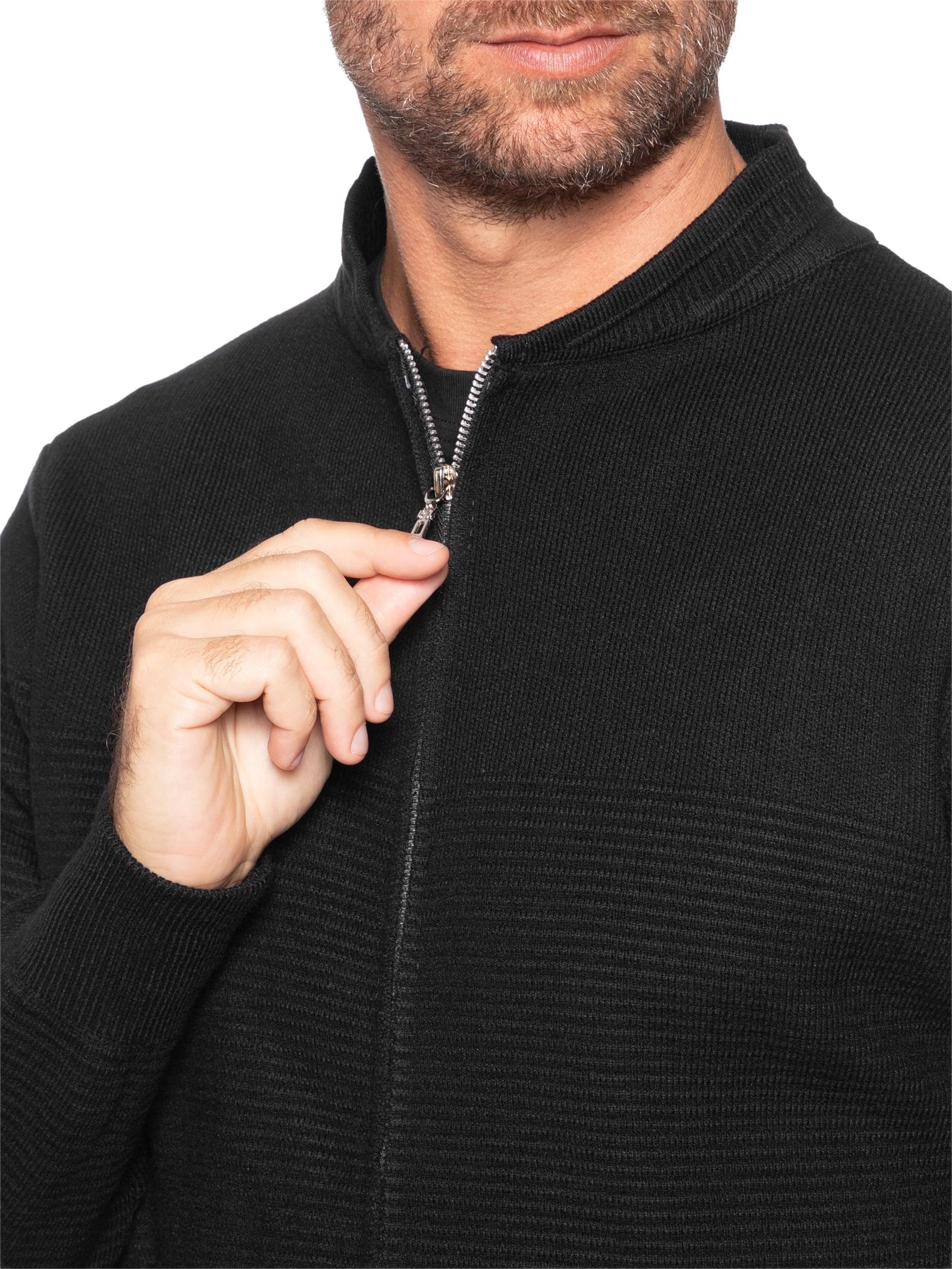 Suéter Masculino Com Zíper Texturizado – Preto '2 Essential