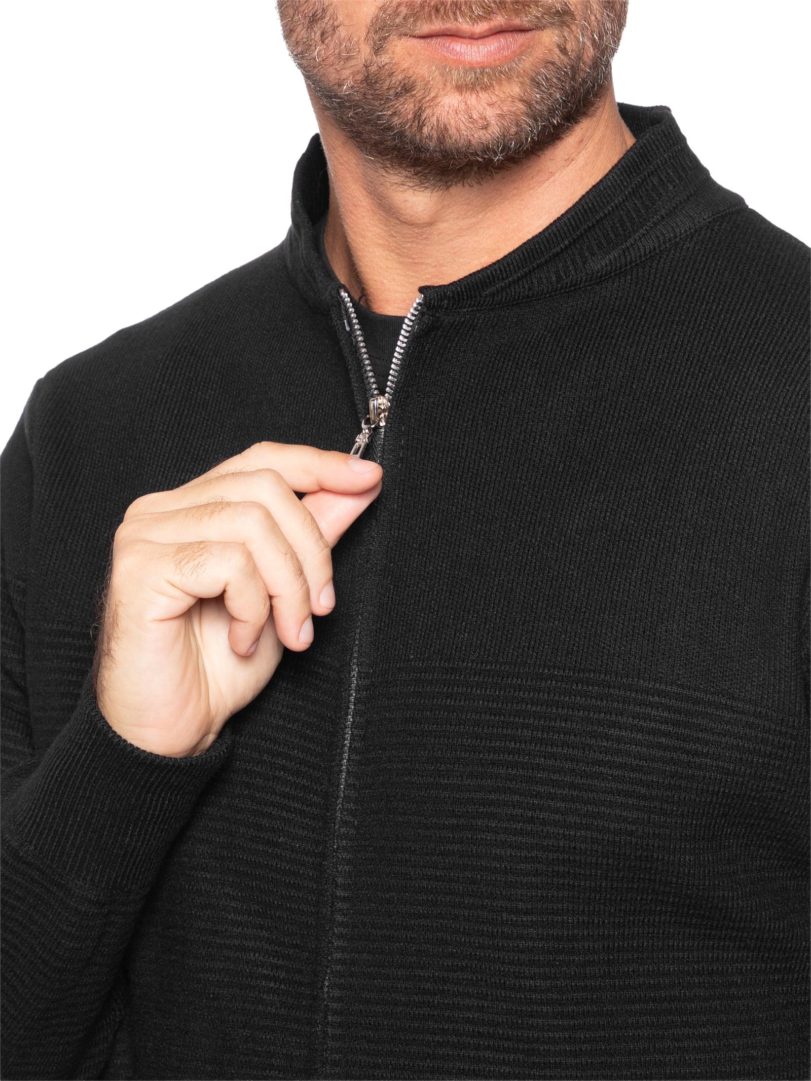 Suéter Masculino Com Zíper Texturizado – Preto '2 Essential