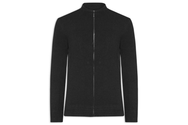 Suéter Masculino Com Zíper Texturizado – Preto