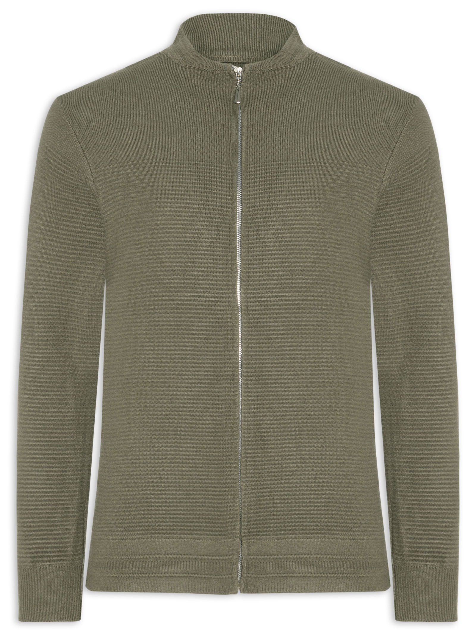 Suéter Masculino Com Zíper Texturizado – Verde '2 Essential