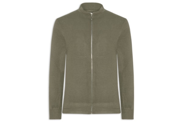Suéter Masculino Com Zíper Texturizado – Verde