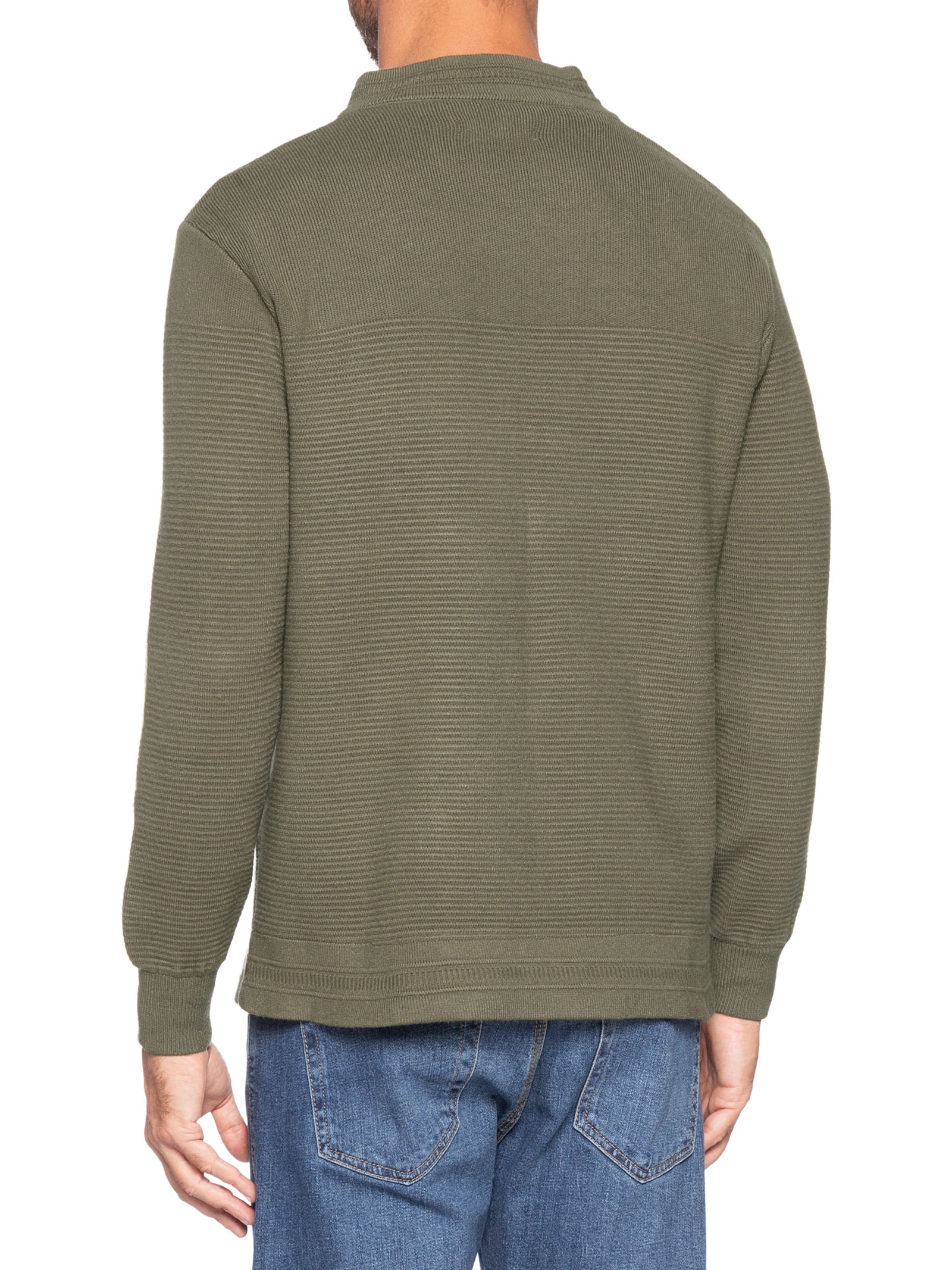 Suéter Masculino Com Zíper Texturizado – Verde '2 Essential