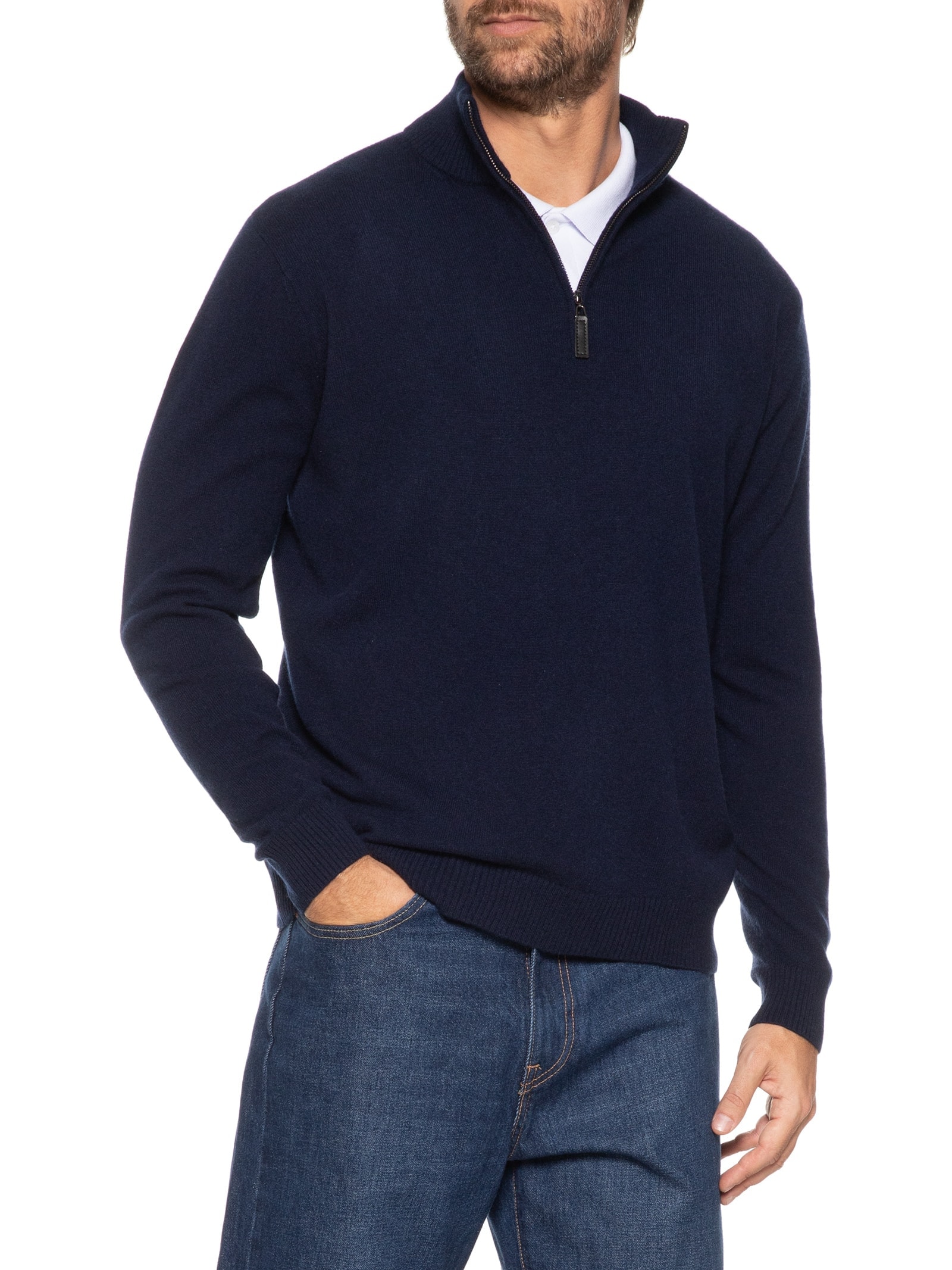 Suéter Masculino Detalhe Zíper Cashmere Azul '2 Essential