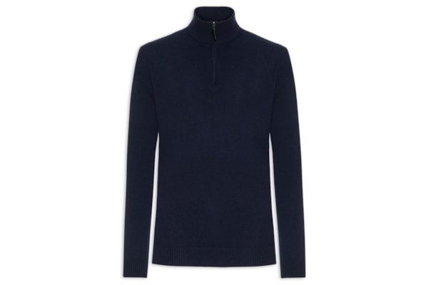 Suéter Masculino Detalhe Zíper Cashmere – Azul