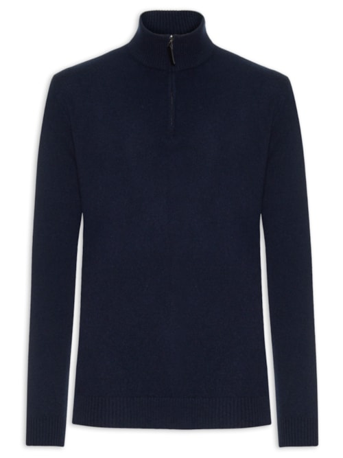Suéter Masculino Detalhe Zíper Cashmere – Azul