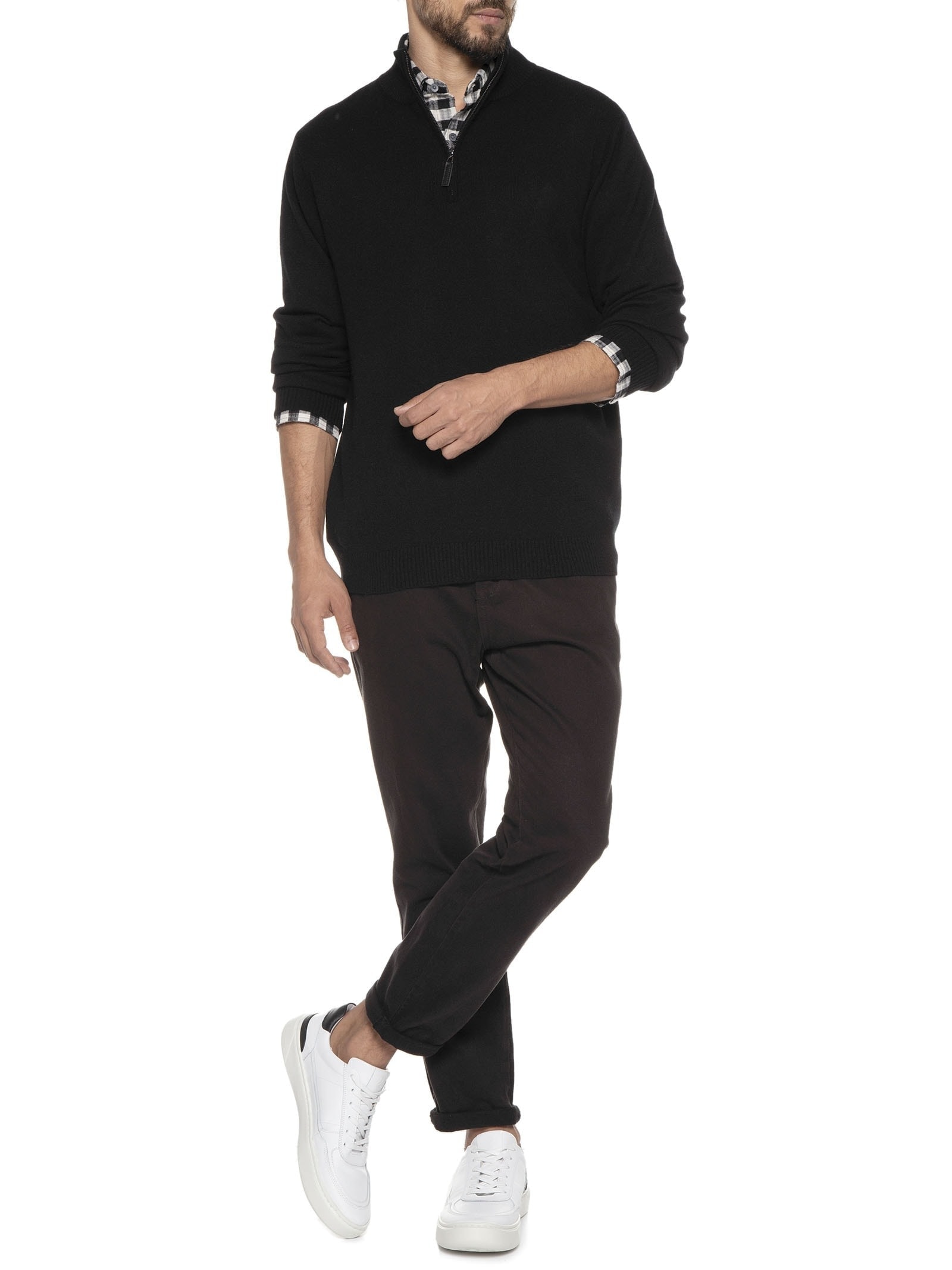 Suéter Masculino Detalhe Zíper Cashmere – Preto '2 Essential