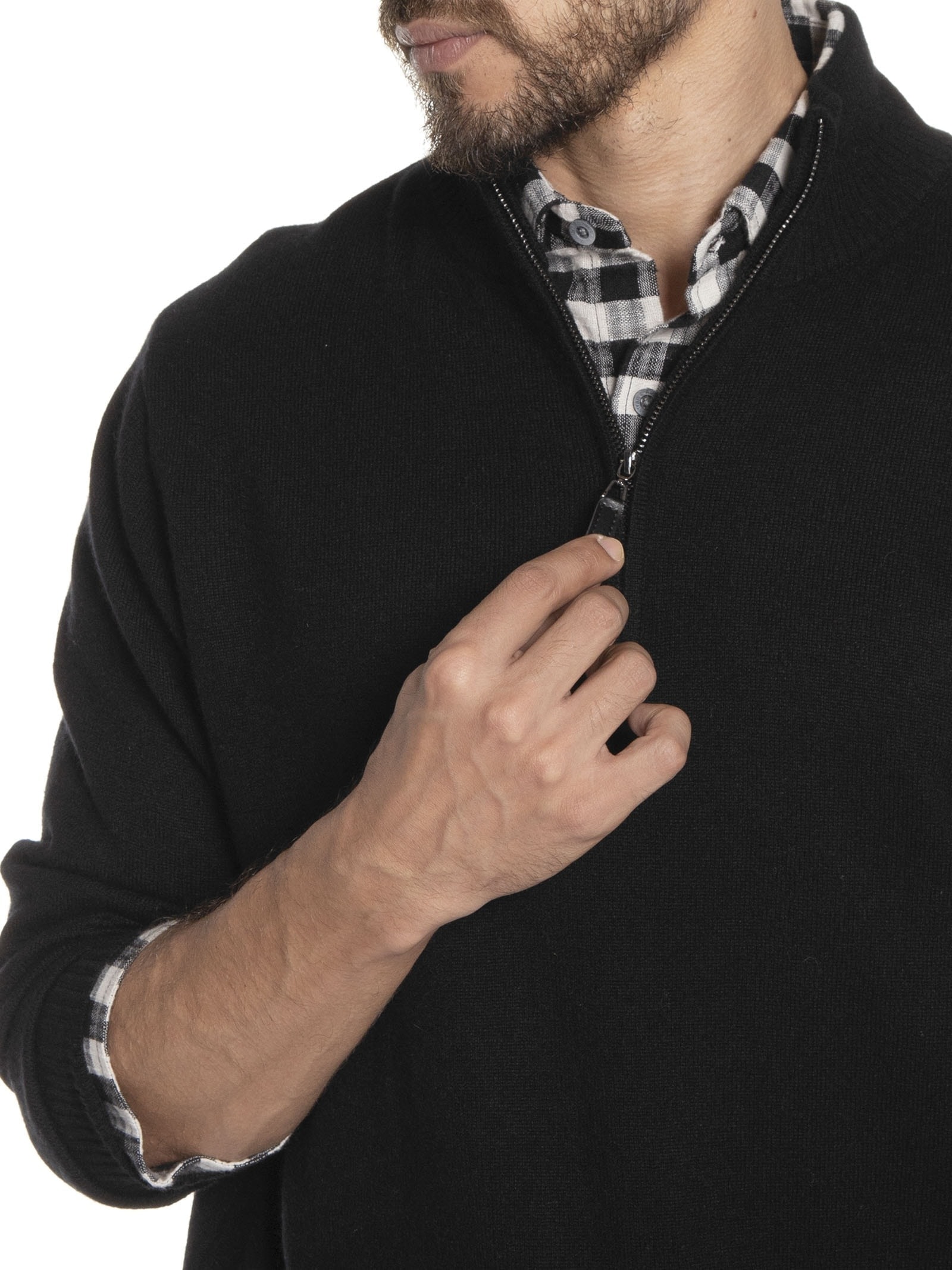 Suéter Masculino Detalhe Zíper Cashmere – Preto '2 Essential