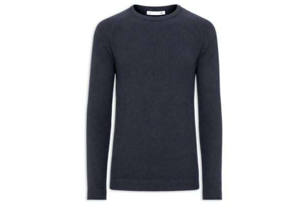 Suéter Masculino Em Algodão Trançado Gola Redonda - Azul