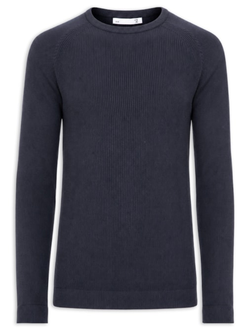 Suéter Masculino Em Algodão Trançado Gola Redonda - Azul