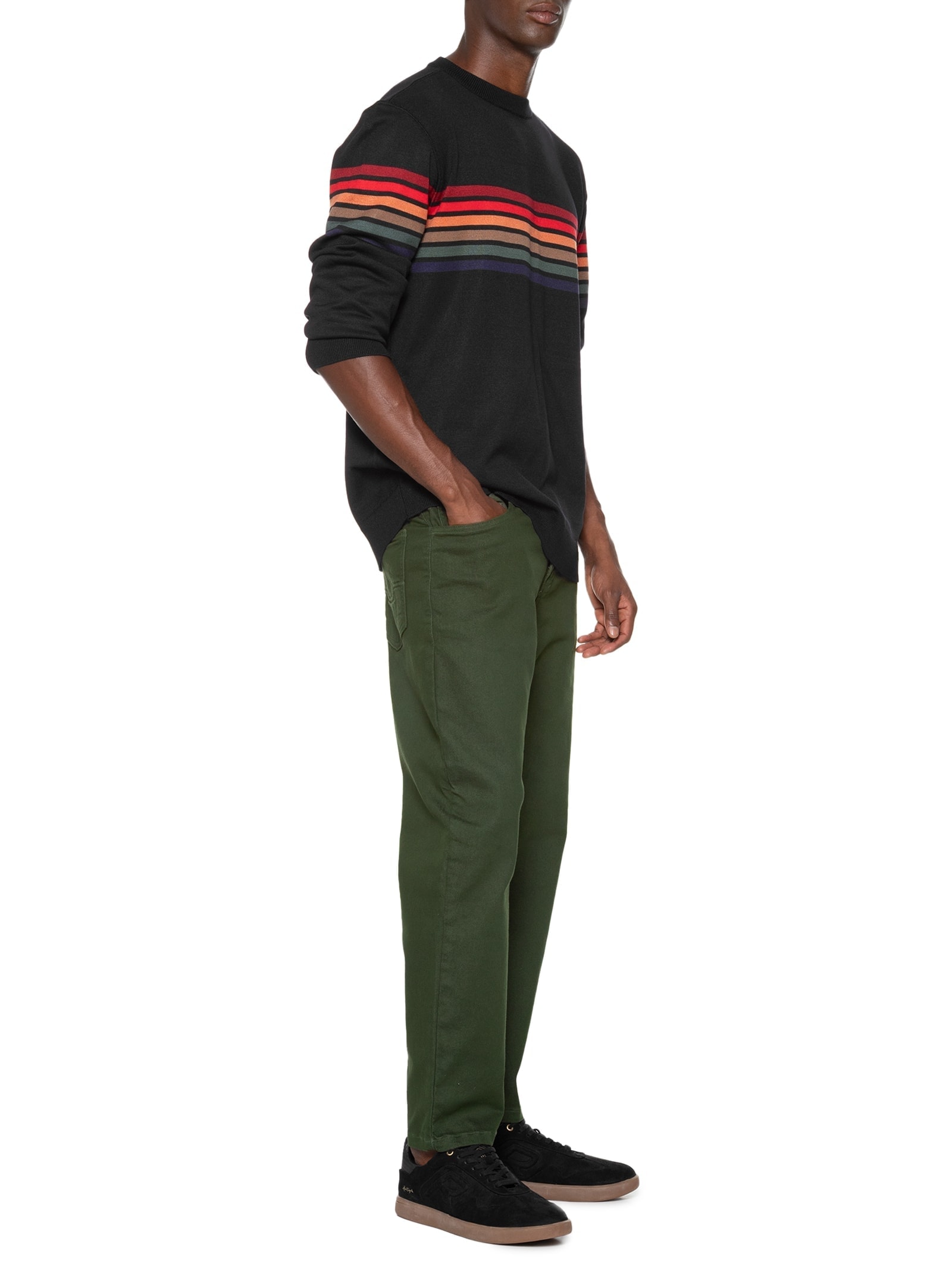 Suéter Masculino Em Tricot Vintage Stripes Preto Osklen