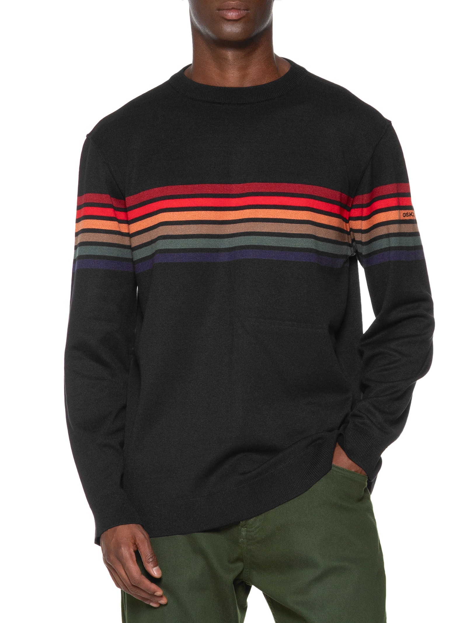 Suéter Masculino Em Tricot Vintage Stripes Preto Osklen