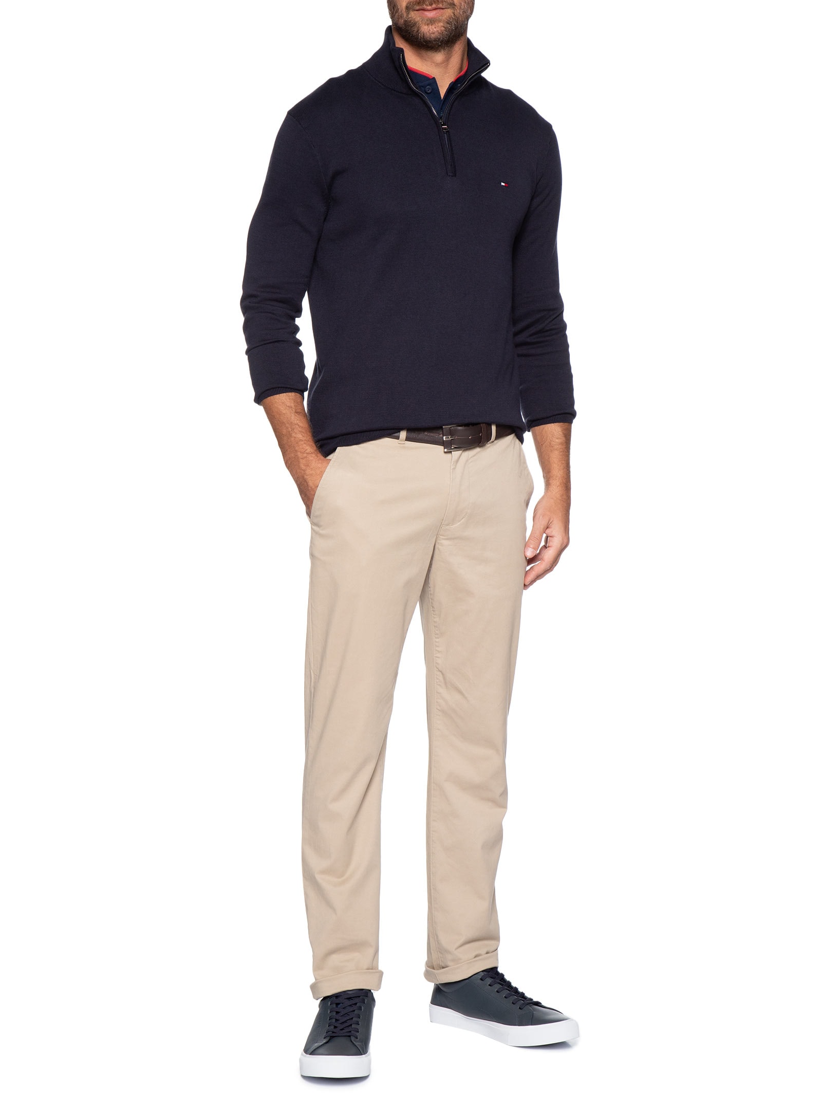 Suéter Masculino Essential Regular Fit Meio Zíper – Azul Tommy Hilfiger