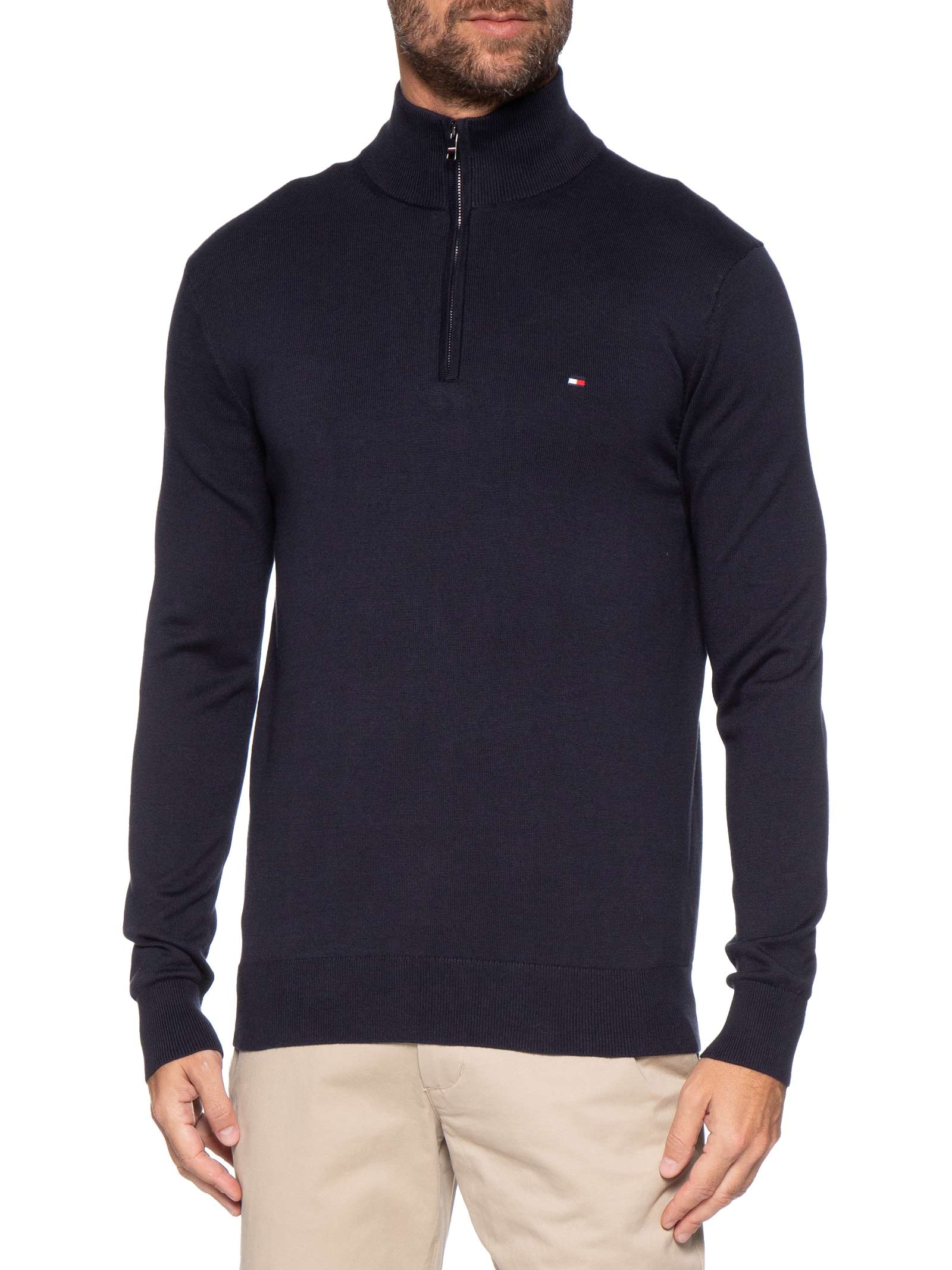 Suéter Masculino Essential Regular Fit Meio Zíper – Azul Tommy Hilfiger