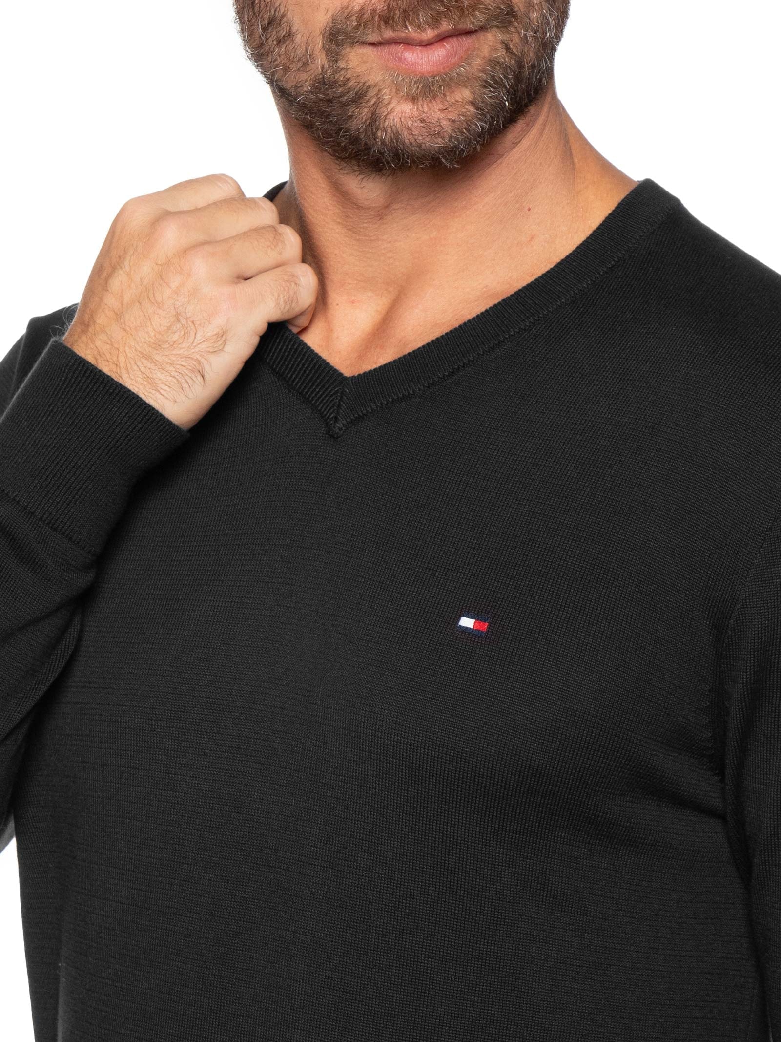 Suéter Masculino Essential Regular Fit V Preto Tommy Hilfiger
