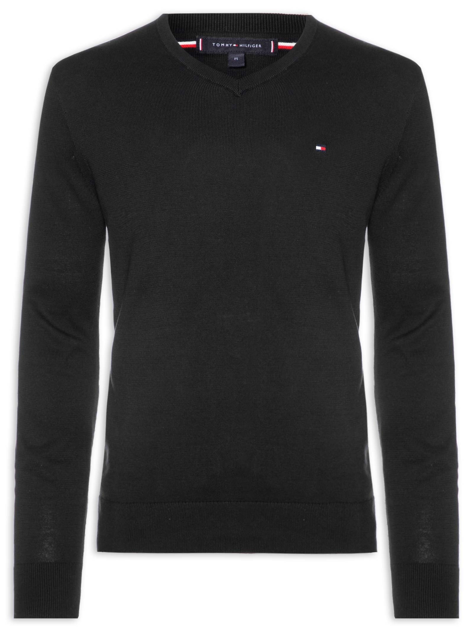 Suéter Masculino Essential Regular Fit V Preto Tommy Hilfiger