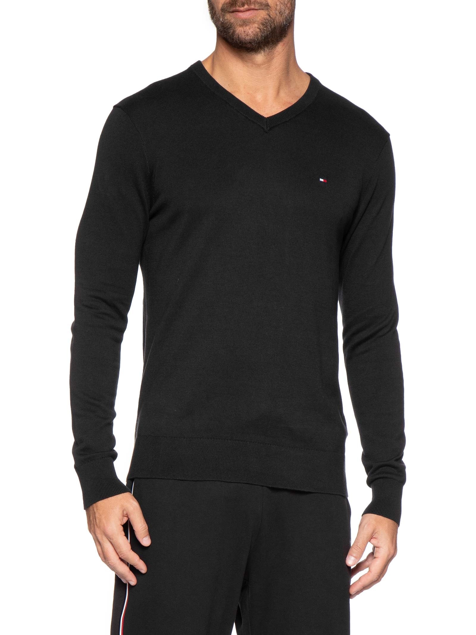 Suéter Masculino Essential Regular Fit V Preto Tommy Hilfiger