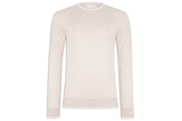 Suéter Masculino Friso Gola E Manga - Bege