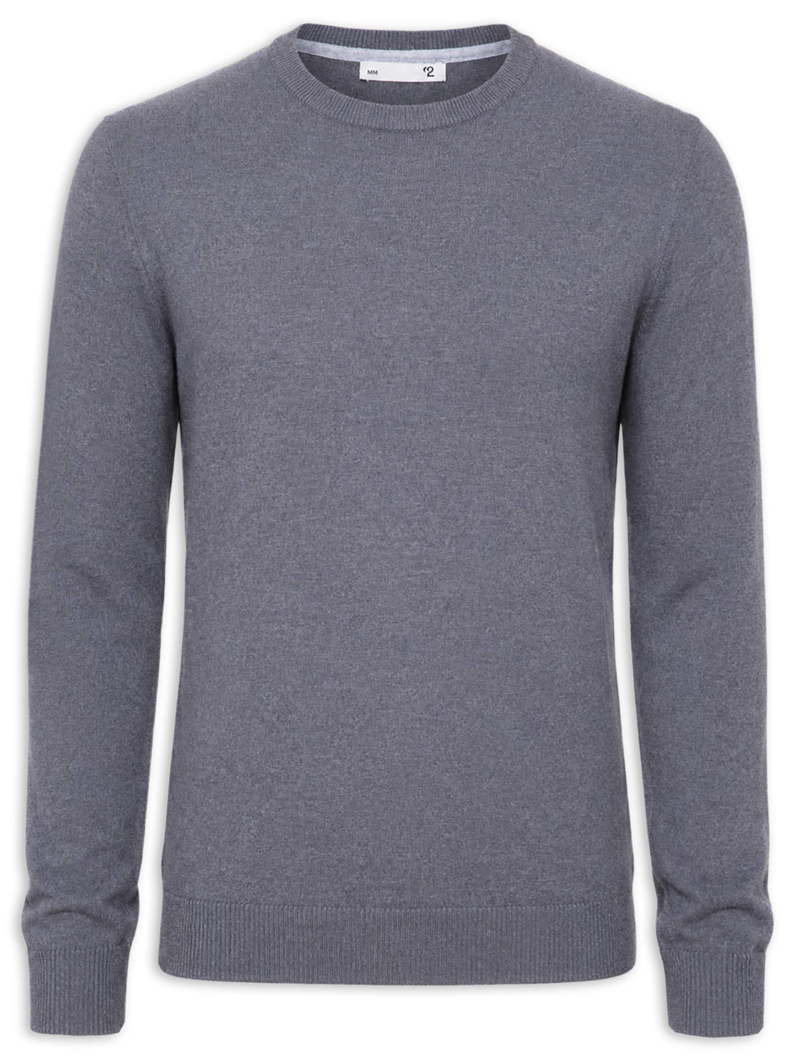Suéter Masculino Friso Gola Redonda Cinza '2 Essential