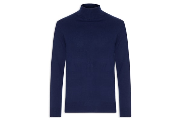 Suéter Masculino Gola Alta Com Blend De Lã E Cashmere - Azul