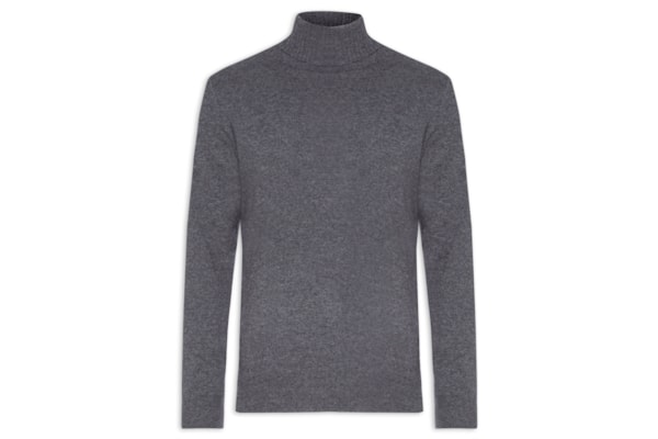 Suéter Masculino Gola Alta Com Blend De Lã E Cashmere - Cinza