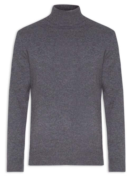 Suéter Masculino Gola Alta Com Blend De Lã E Cashmere - Cinza