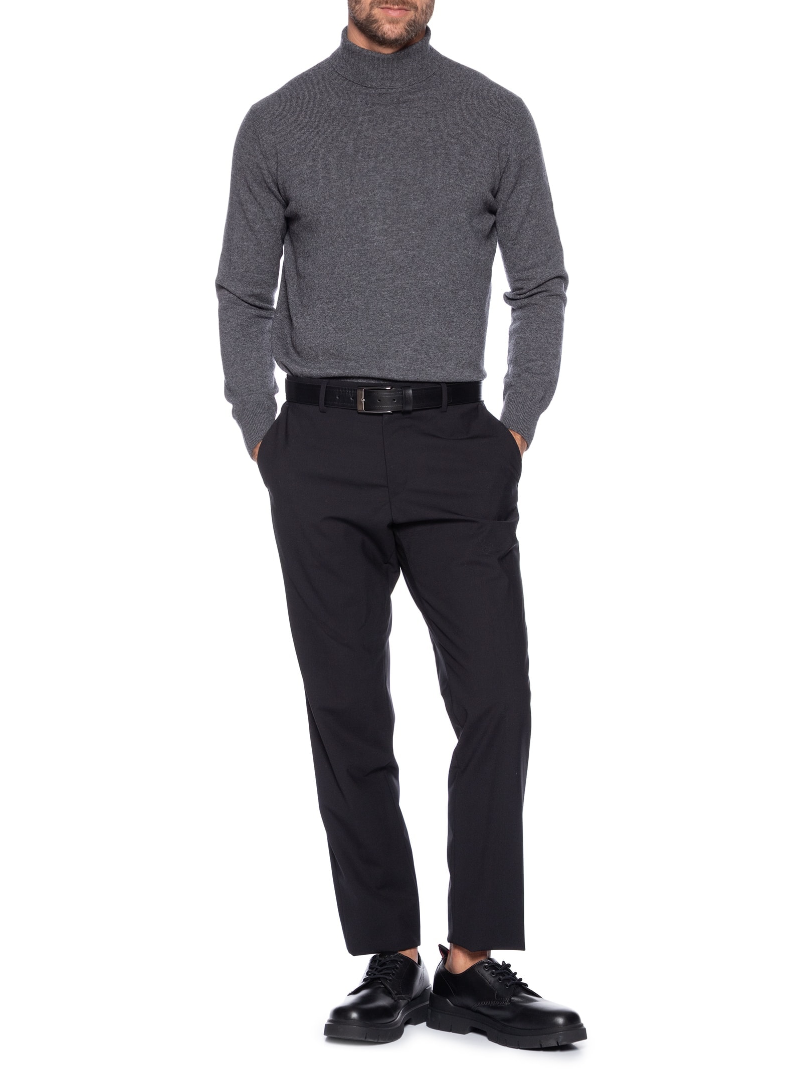 Suéter Masculino Gola Alta Com Blend De Lã E Cashmere Cinza '2 Essential