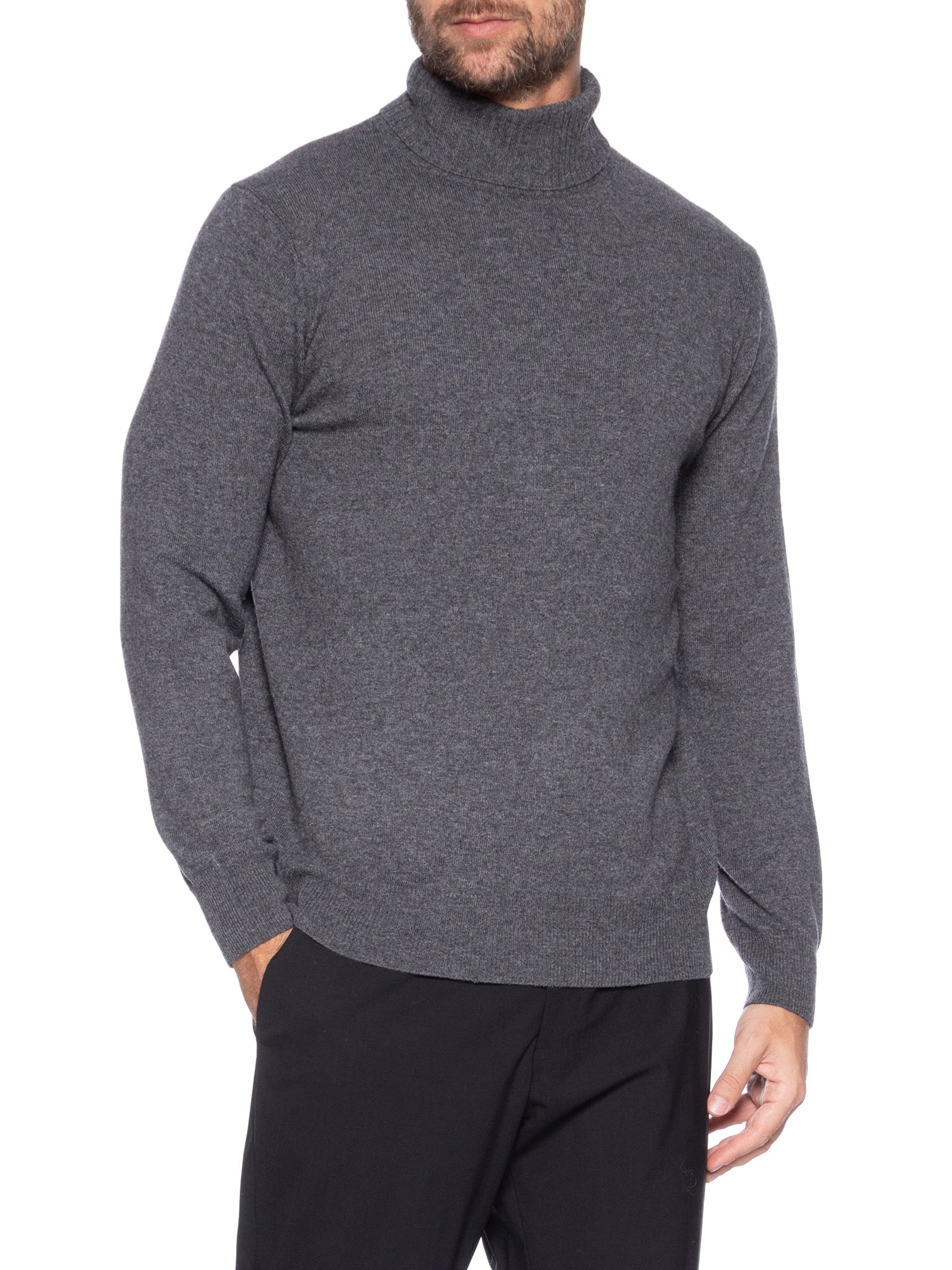 Suéter Masculino Gola Alta Com Blend De Lã E Cashmere Cinza '2 Essential