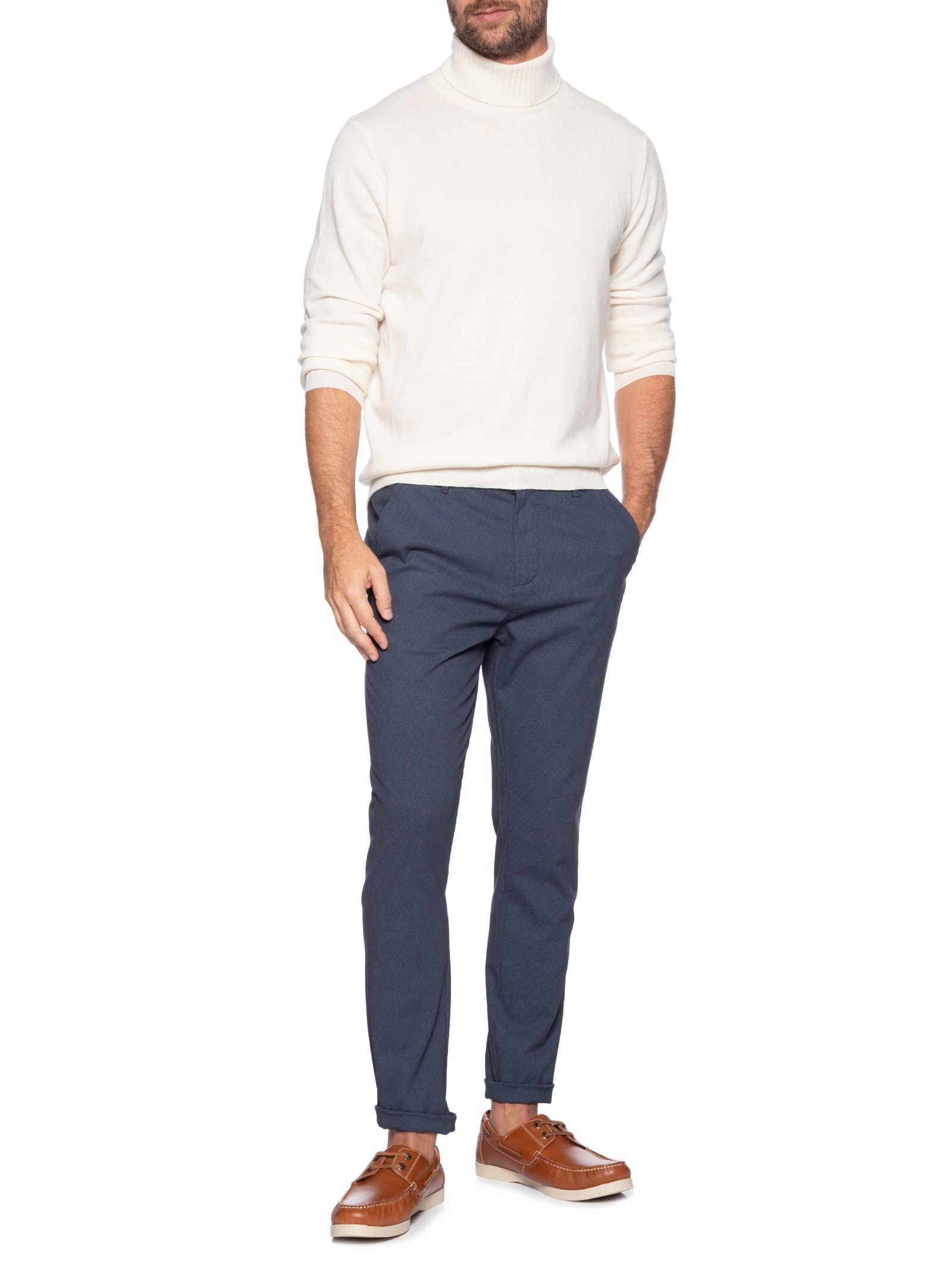 Suéter Masculino Gola Alta Com Blend De Lã E Cashmere Off White '2 Essential