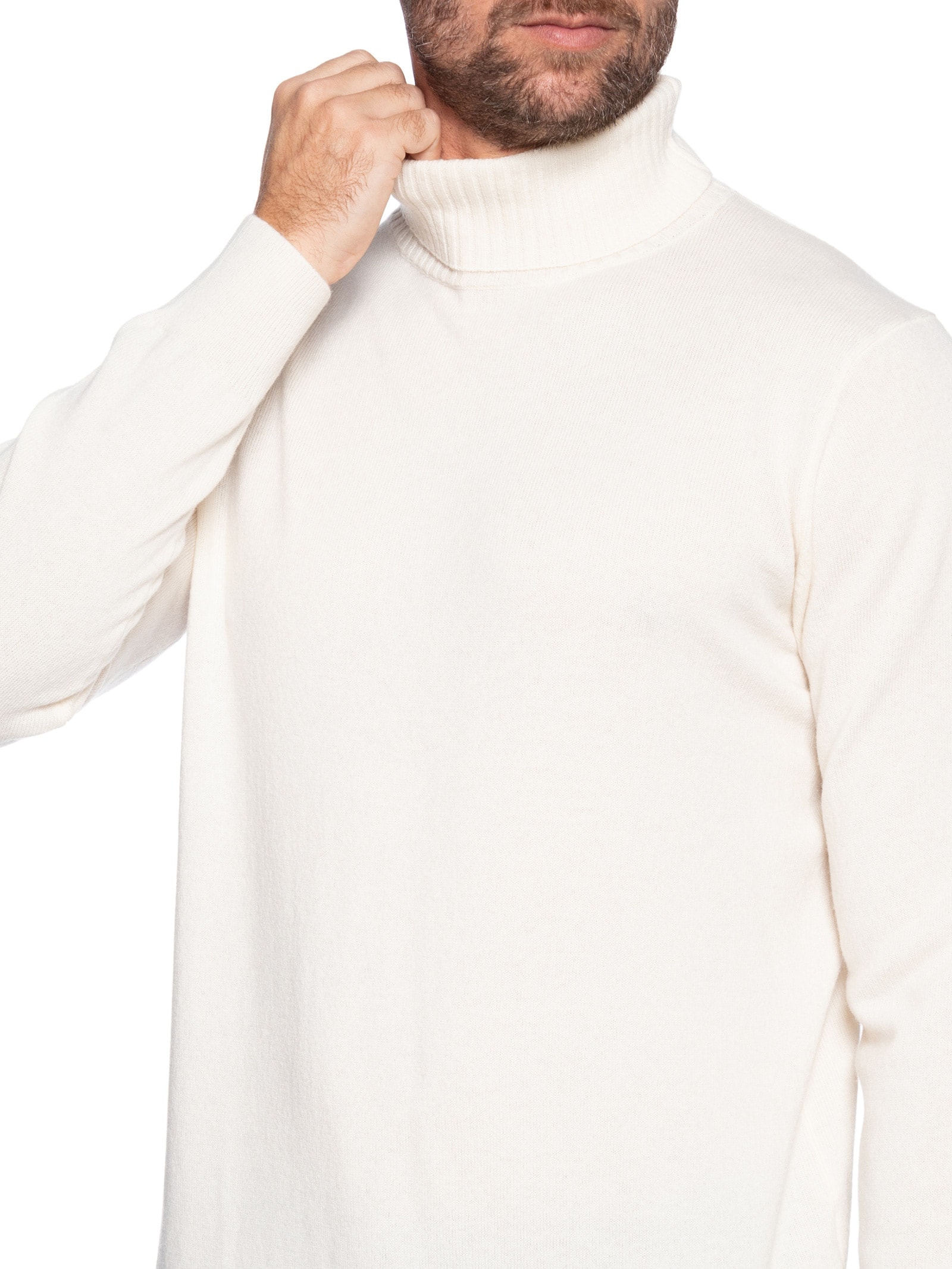 Suéter Masculino Gola Alta Com Blend De Lã E Cashmere Off White '2 Essential
