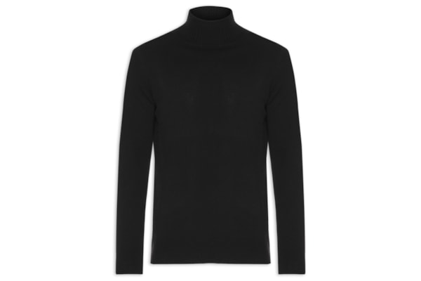 Suéter Masculino Gola Alta Com Blend De Lã E Cashmere - Preto