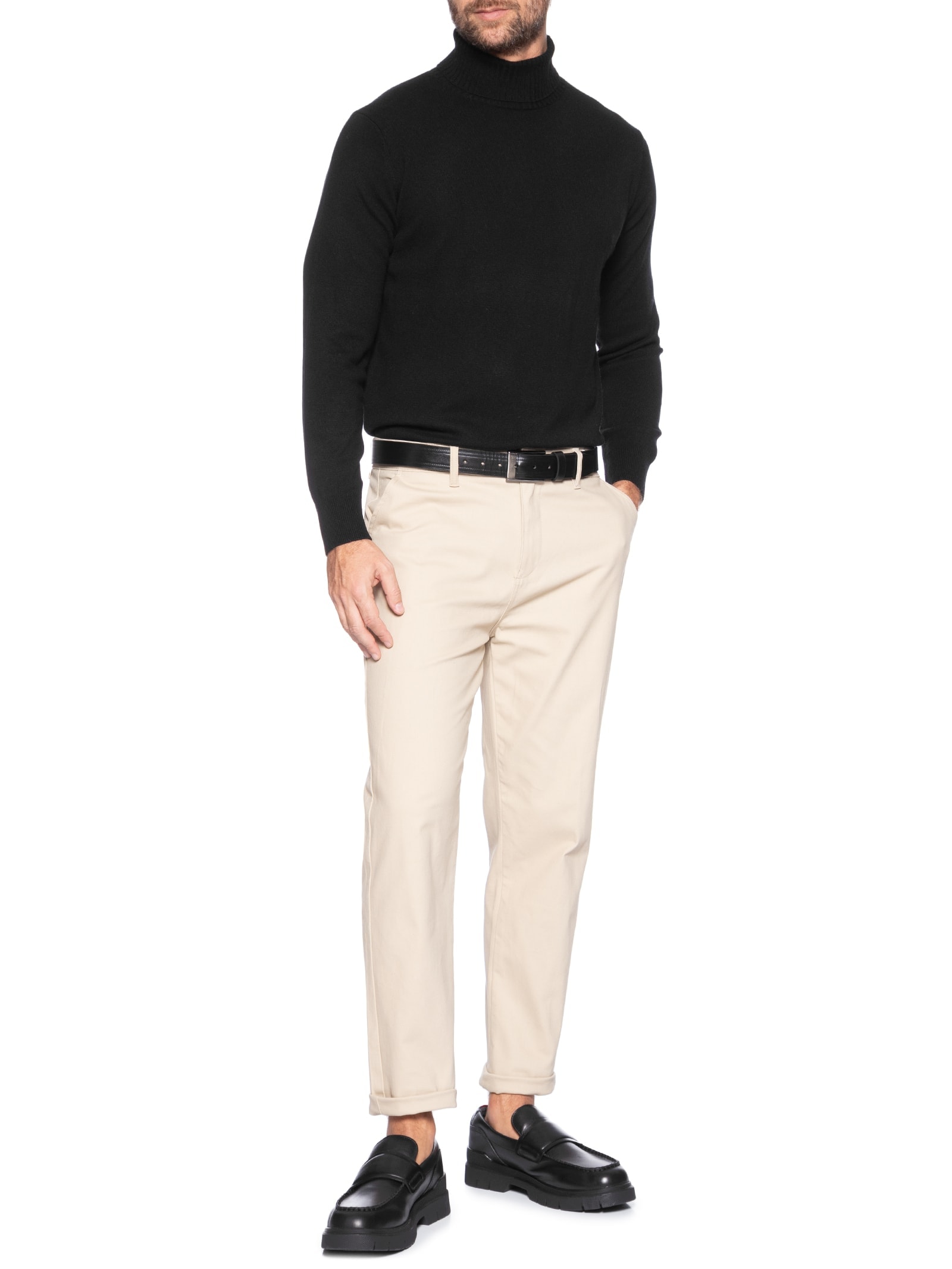 Suéter Masculino Gola Alta Com Blend De Lã E Cashmere Preto '2 Essential
